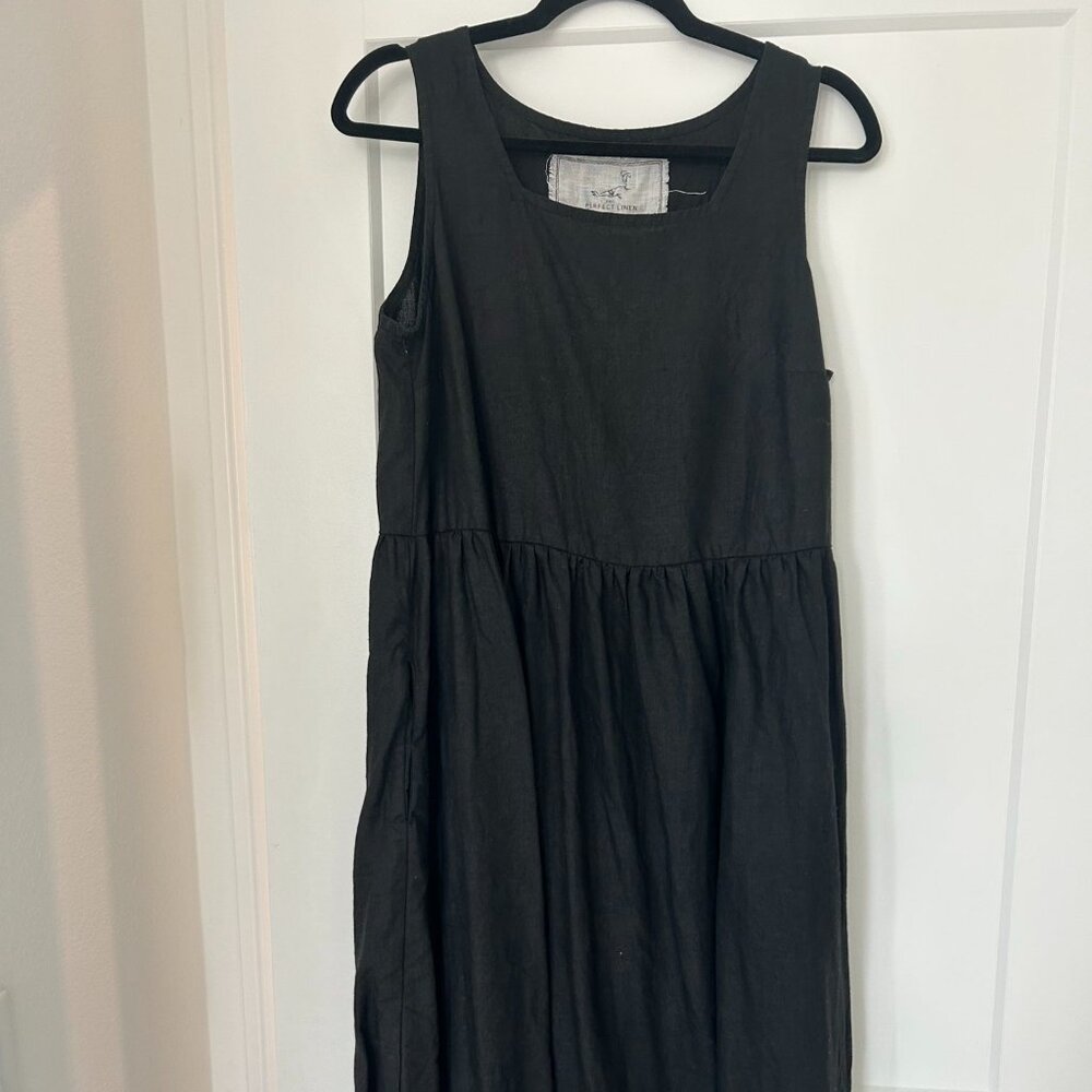 Black Square Neck Linen Dress